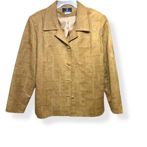 Vintage Tan Suede Studded Geometric Stitched Patterned Women's Jacket - Size‎ M